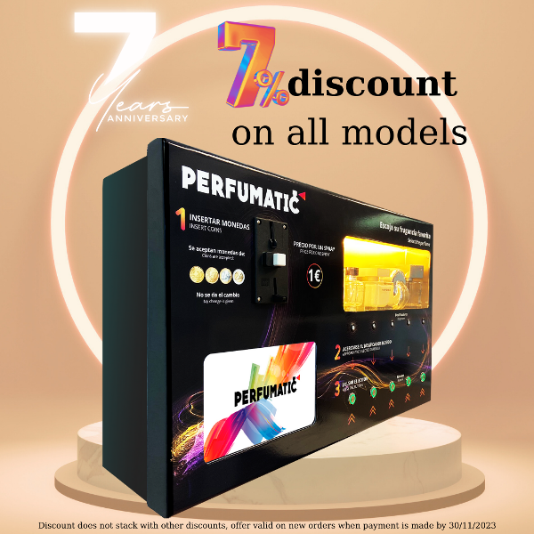 En este momento estás viendo PERFUMATIC GROUP BCN celebrates 7 years!                      We give a 7% discount on all models of vending machines!